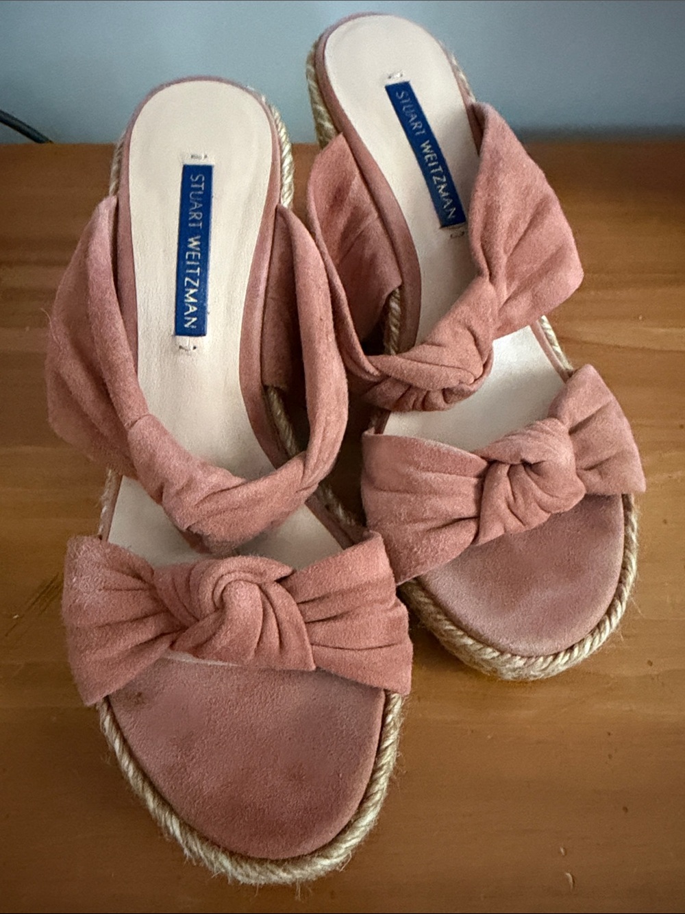 Stuart Weitzman Coral Suede Knotted Espadrille 3” Wedges